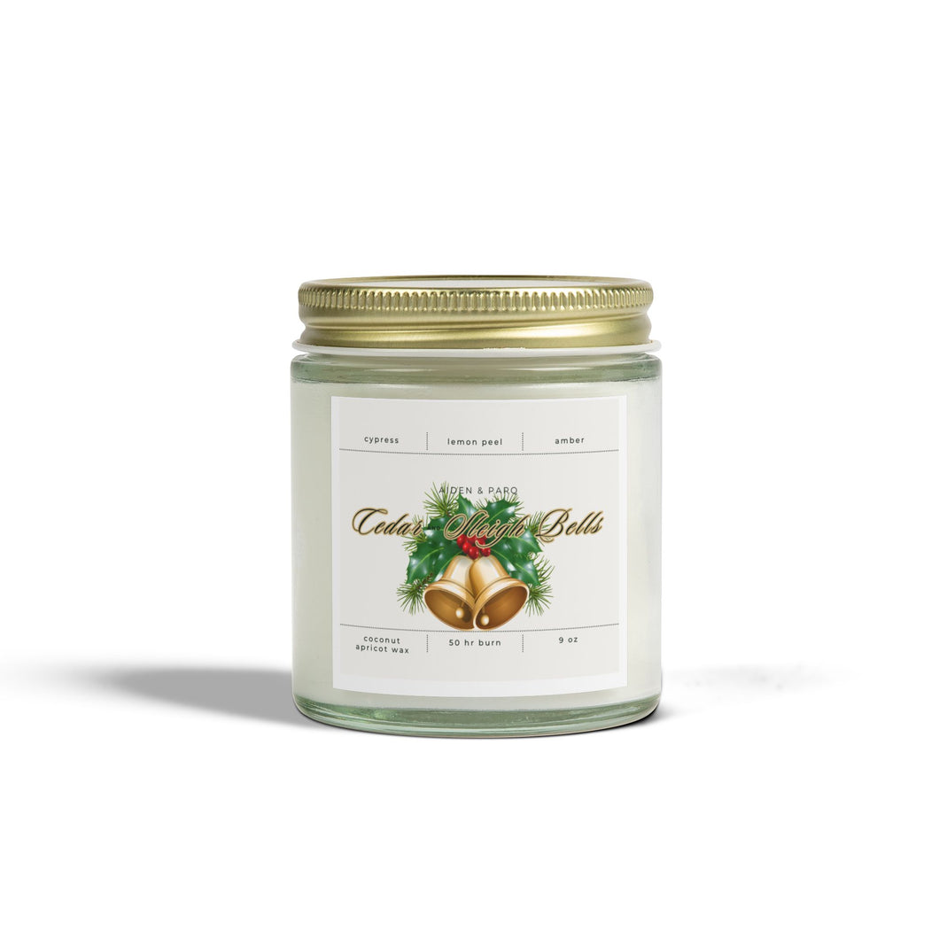 Cedar & Sleigh Bells Candle, Coconut Apricot Wax (4oz, 9oz)